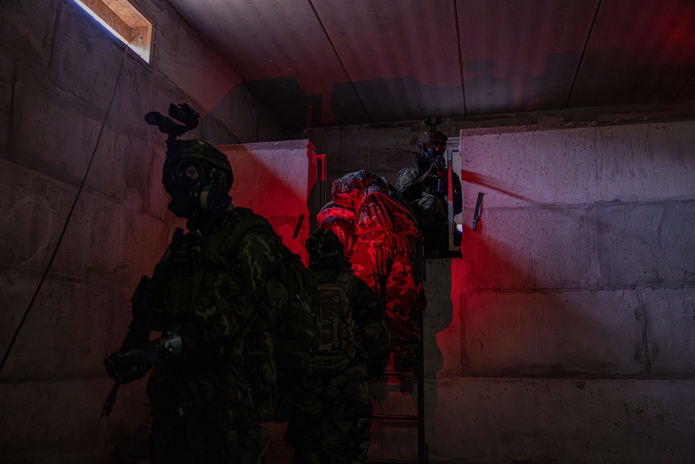 Czech Armed Forces provide security for U.S. Army Soldiers while leaving an underground tunnel
