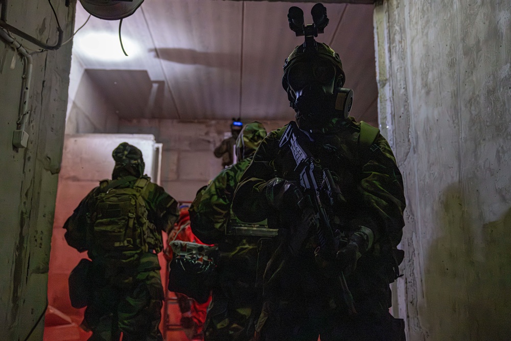 Czech Armed Forces provide security for U.S. Army Soldiers while exiting an underground tunnel