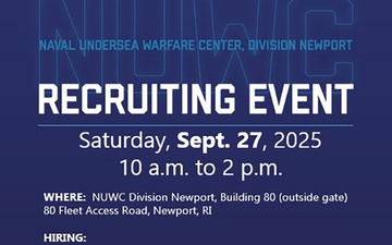NUWC Division Newport will host in-person recruiting event on Sept. 27