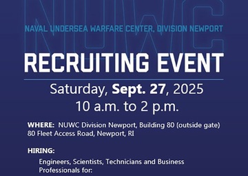 NUWC Division Newport will host in-person recruiting event on Sept. 27