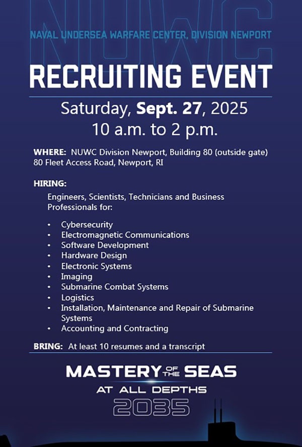 NUWC Division Newport will host in-person recruiting event on Sept. 27