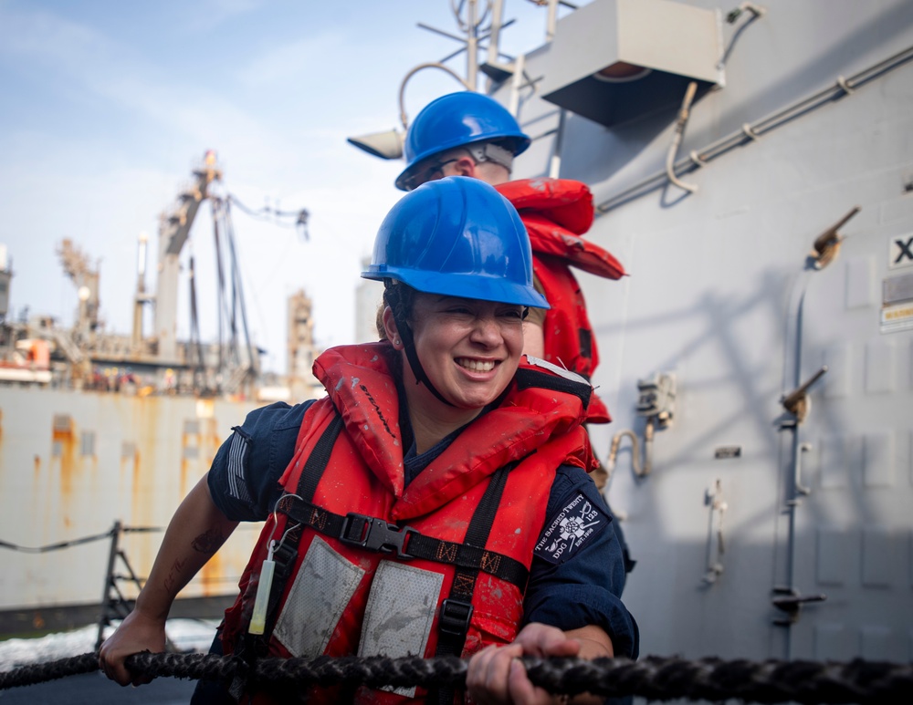 USS Hgbee Conducts Replenishment-at-Sea from the Midships