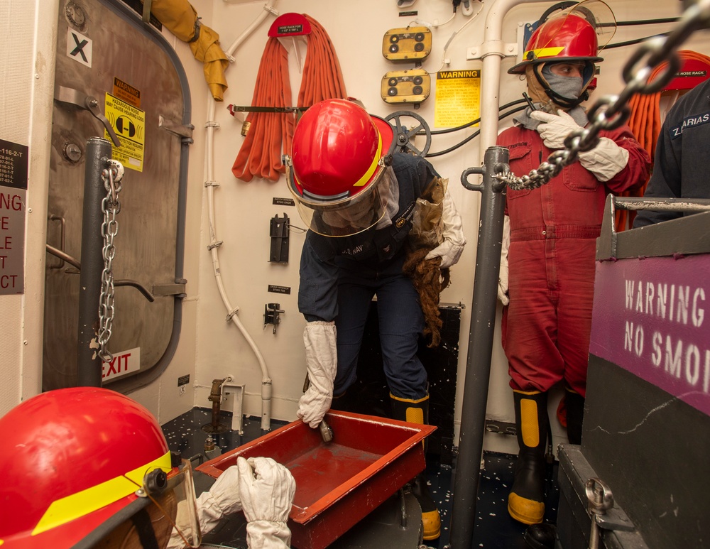 USS Higbee Sailors Conduct Damage Control Training