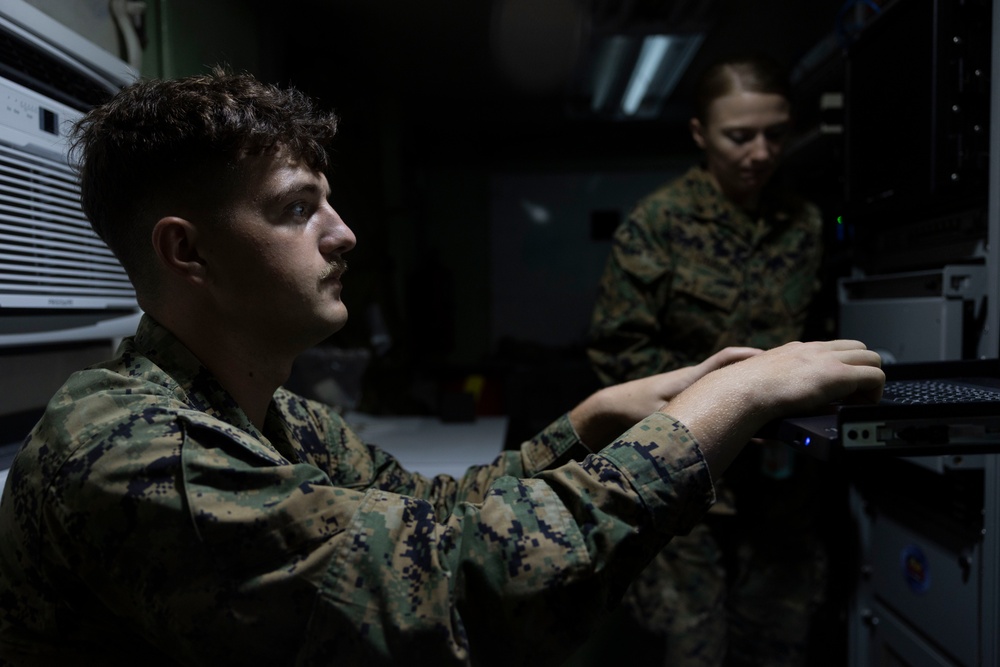 U.S. Marines with 2nd MAW prepare for Exercise Carolina Dragon 25 aboard the SS Wright (T-AVB-3)