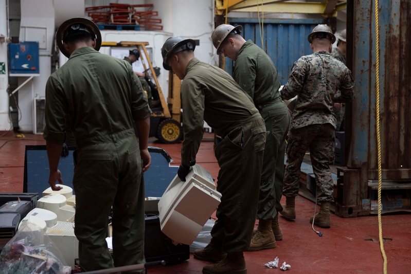 U.S. Marines with 2nd MAW prepare for Exercise Carolina Dragon 25 aboard the SS Wright (T-AVB-3)