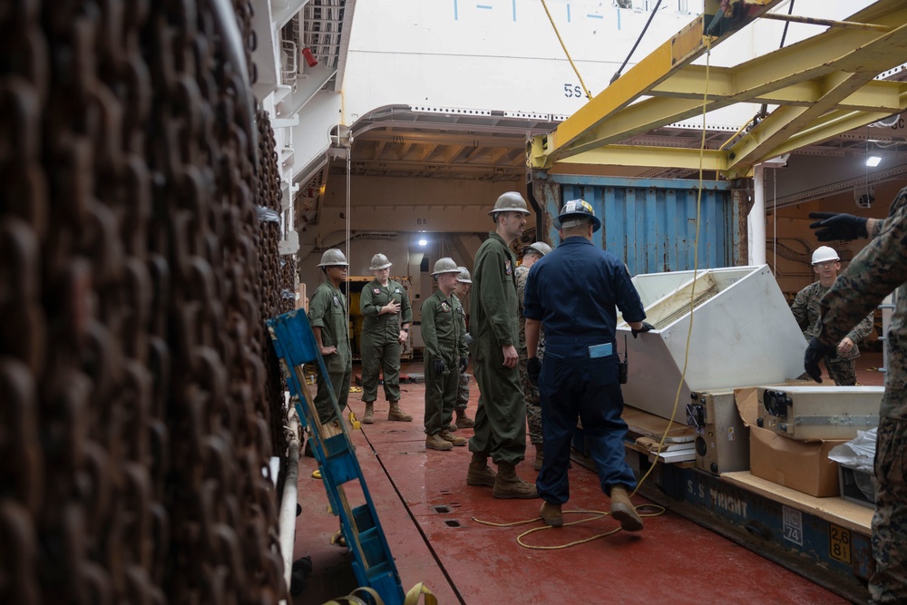 U.S. Marines with 2nd MAW prepare for Exercise Carolina Dragon 25 aboard the SS Wright (T-AVB-3)
