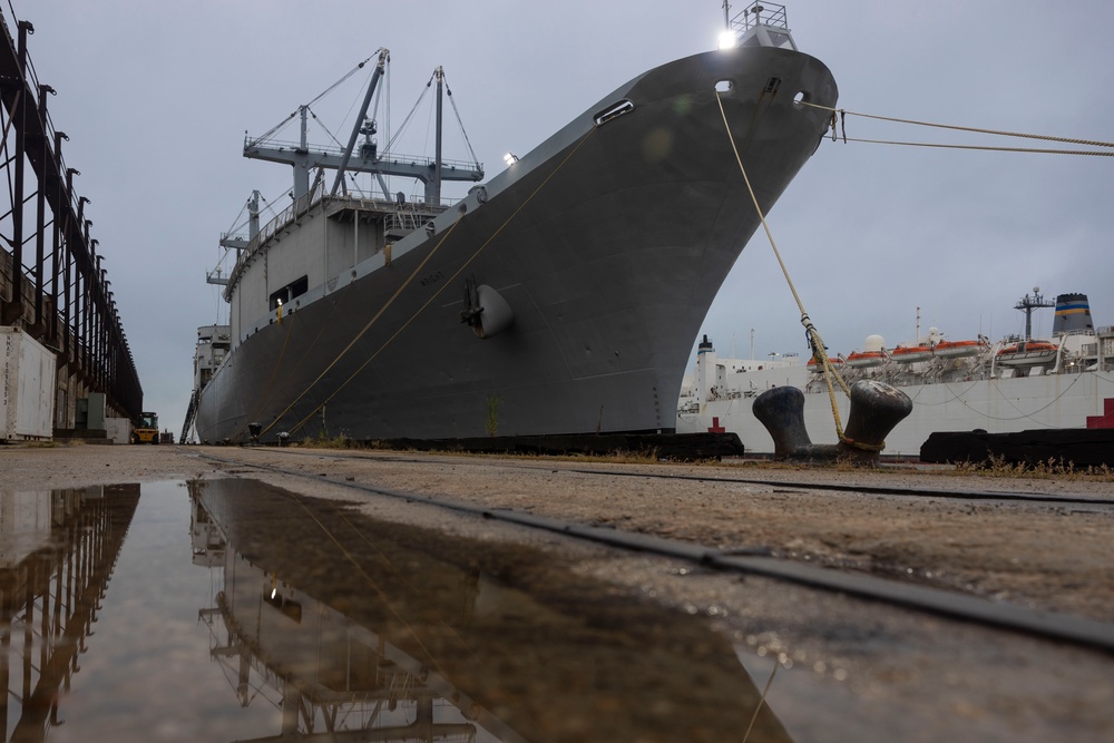 U.S. Marines with 2nd MAW prepare for Exercise Carolina Dragon 25 aboard the SS Wright (T-AVB-3)