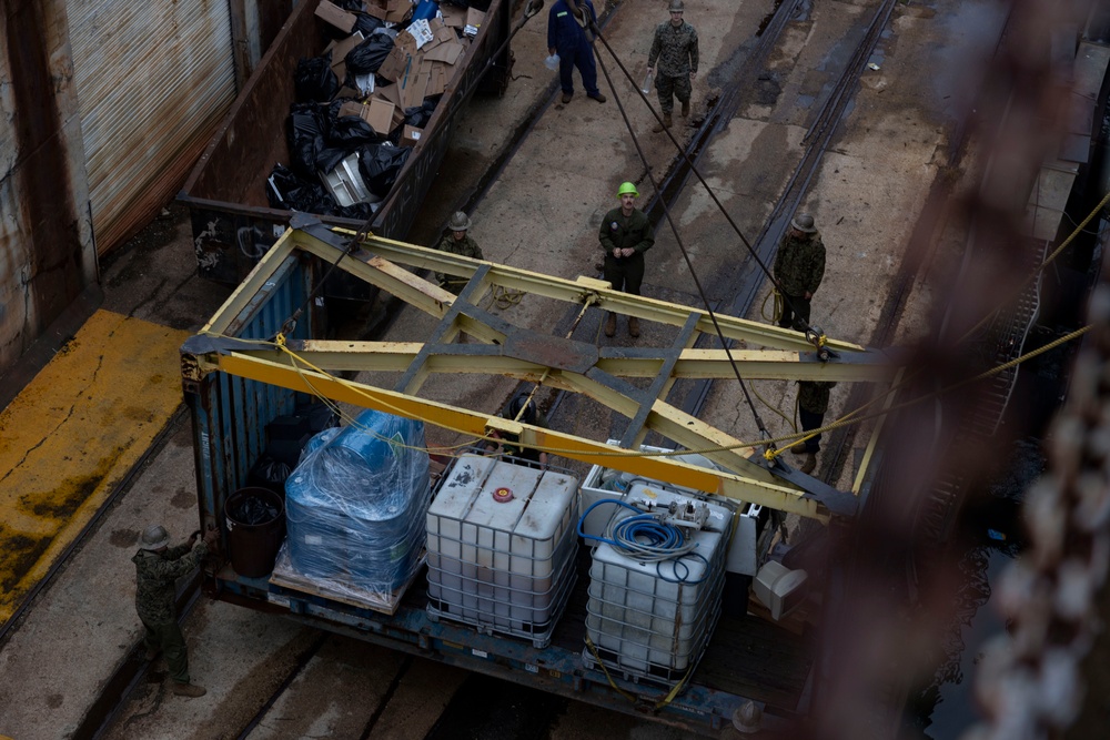 U.S. Marines with 2nd MAW prepare for Exercise Carolina Dragon 25 aboard the SS Wright (T-AVB-3)