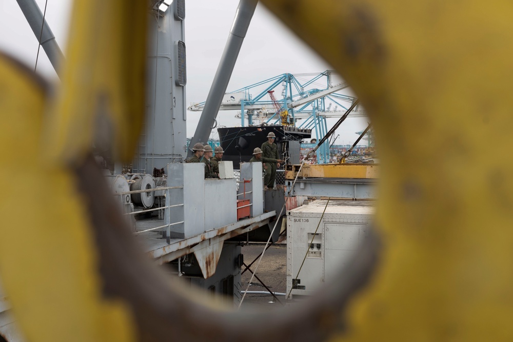 U.S. Marines with 2nd MAW prepare for Exercise Carolina Dragon 25 aboard the SS Wright (T-AVB-3)