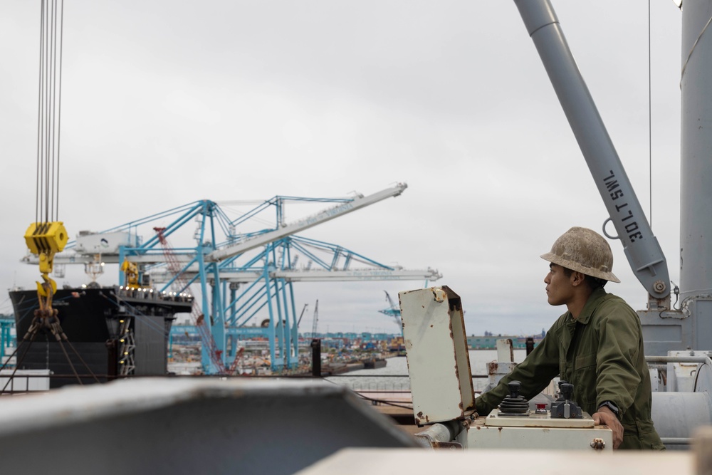 U.S. Marines with 2nd MAW prepare for Exercise Carolina Dragon 25 aboard the SS Wright (T-AVB-3)
