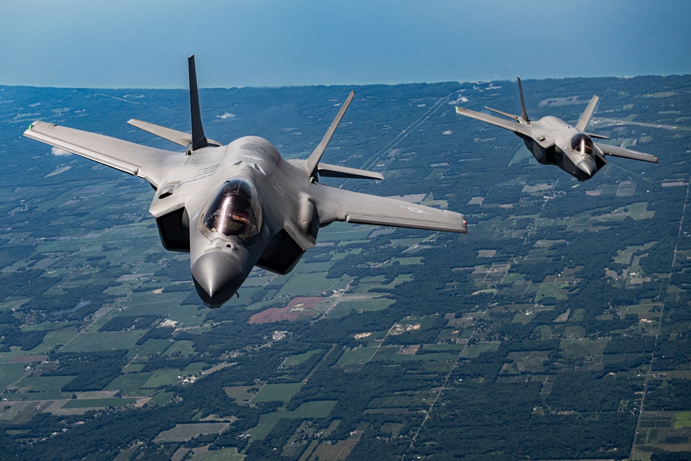 The F-35A Demonstration Team participate in the 2025 Battle Creek Field of Flight Air Show