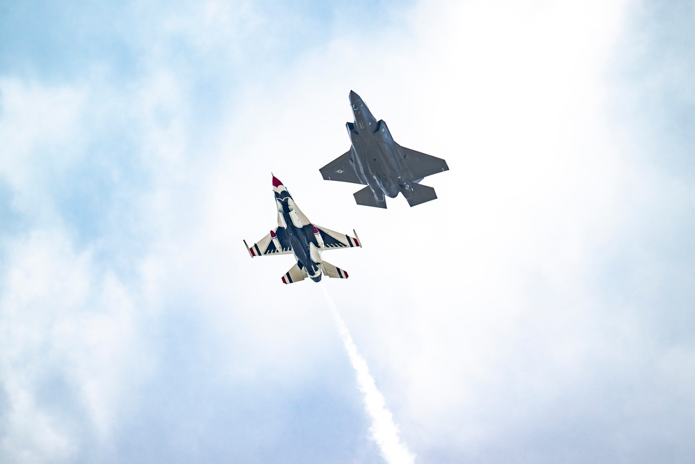 The F-35A Demonstration Team participate in the 2025 Battle Creek Field of Flight Air Show