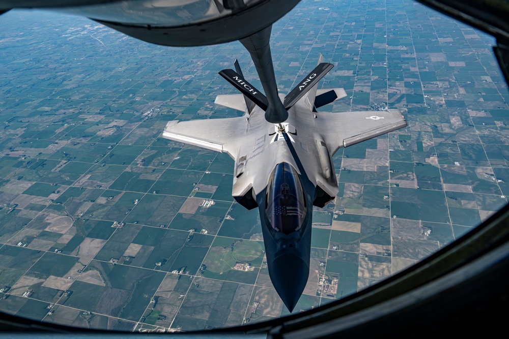 The F-35A Demonstration Team participate in the 2025 Battle Creek Field of Flight Air Show