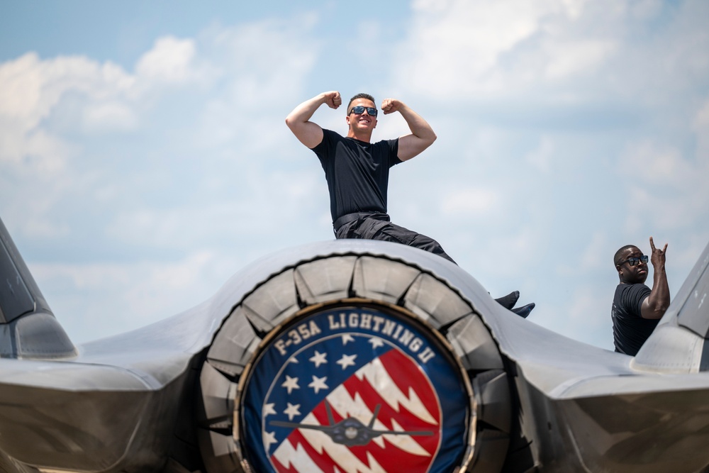 The F-35A Demonstration Team participate in the 2025 Battle Creek Field of Flight Air Show