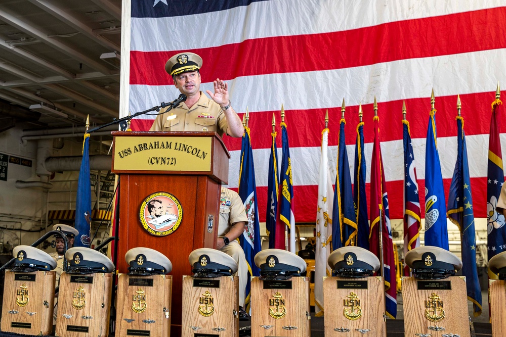 Abraham Lincoln hosts a chief pinning ceremony