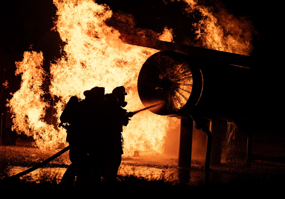 5CES firefighters tackle the blaze