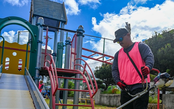 U.S. service members beautify Okinawan school grounds during volunteer project