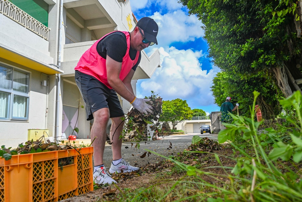 U.S. service members beautify Okinawan school grounds during volunteer project