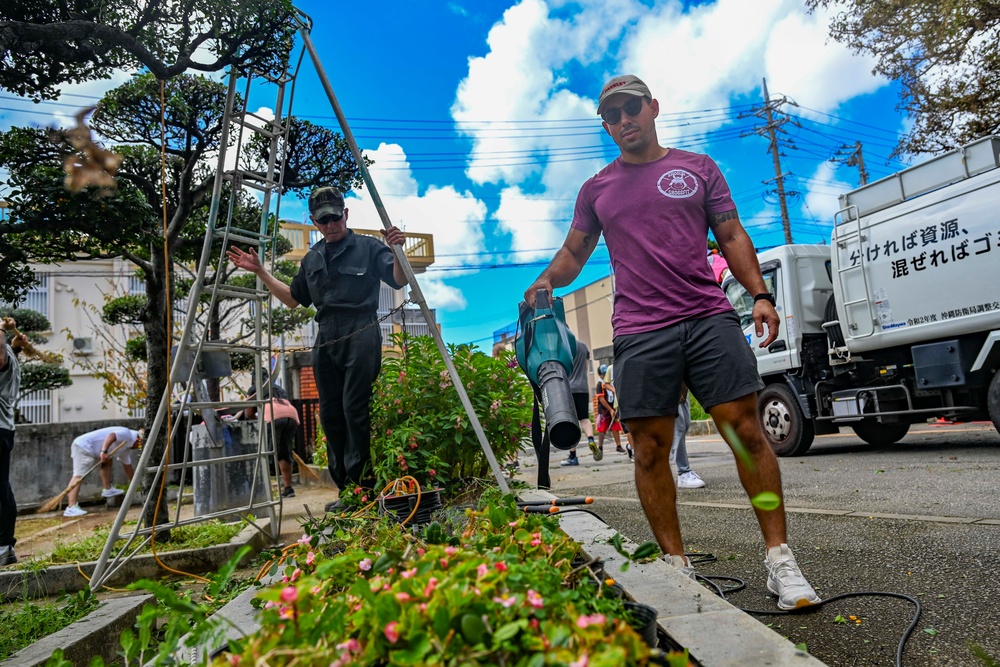 U.S. service members beautify Okinawan school grounds during volunteer project