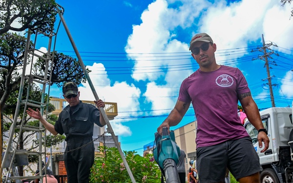 U.S. service members beautify Okinawan school grounds during volunteer project