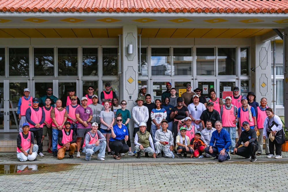U.S. service members beautify Okinawan school grounds during volunteer project