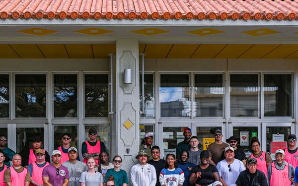 U.S. service members beautify Okinawan school grounds during volunteer project