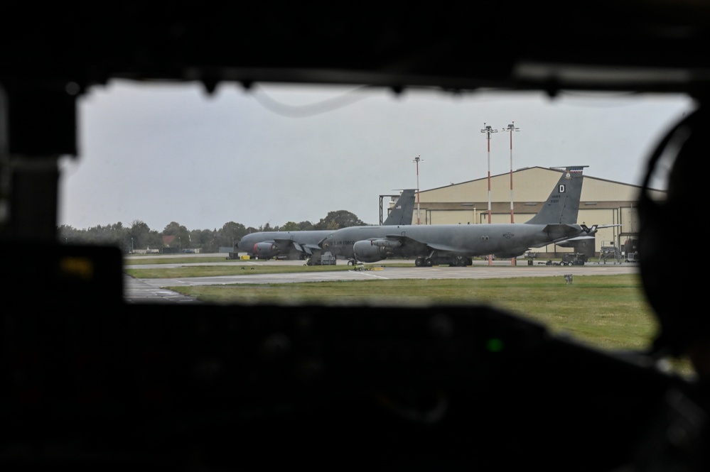 The 100th ARW conducts the first simulated refueling of RAF P-8 Poseidon