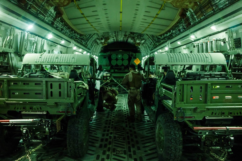 1st Bn., 11th Marines load HIMARS onto U.S. Airforce C-17 Globemaster III