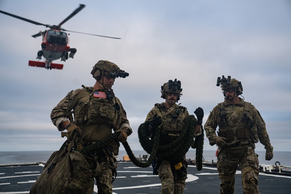 Coast Guard Cutter Bertholf, MSRT West, conducts training operations in the Eastern Pacific Ocean