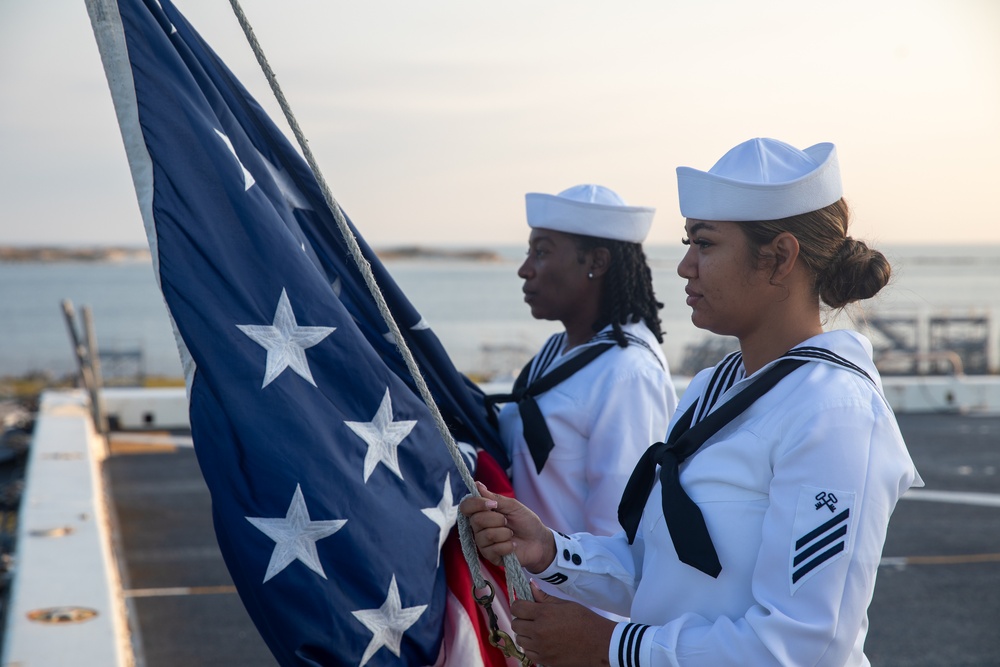 Morning Colors Aboard USS Arlington (LPD 24) During UNITAS 2025