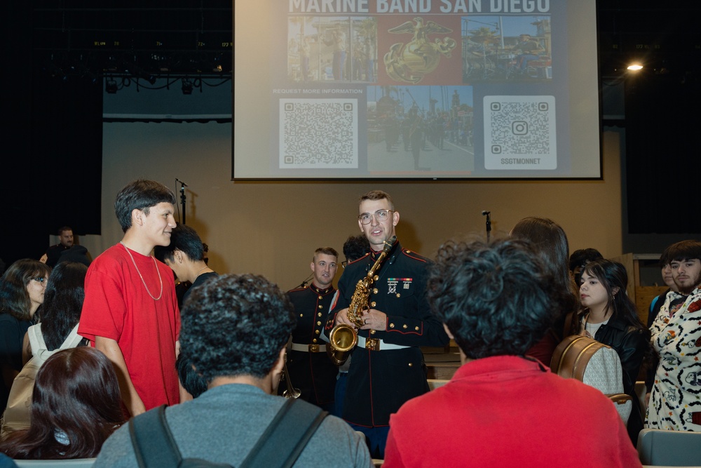 Marine Band San Diego Brass Band performs at Trevor Browne High School