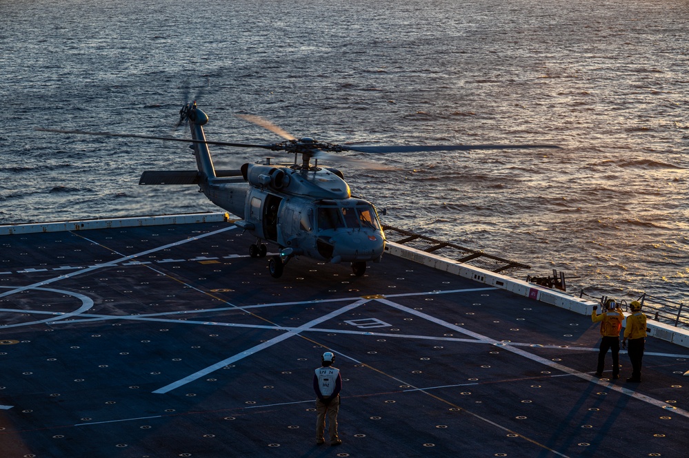 USS Arlington (LPD 24) Flight Operations with Spanish SH-60 Sea Hawks During UNITAS 2025