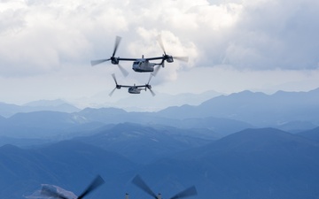 U.S., Japanese Osprey aircraft fly together during Resolute Dragon 25