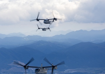 U.S., Japanese Osprey aircraft fly together during Resolute Dragon 25