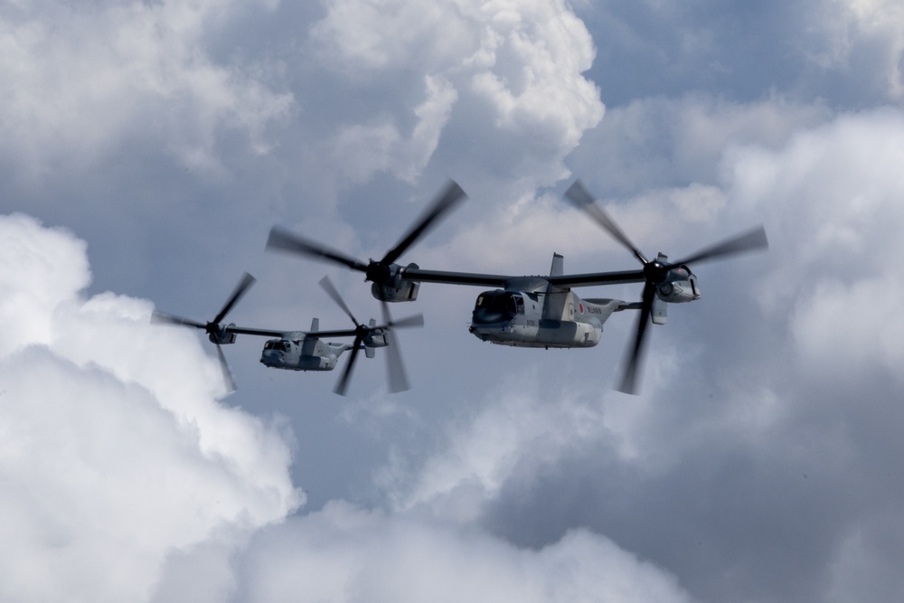 U.S., Japanese Osprey aircraft fly together during Resolute Dragon 25