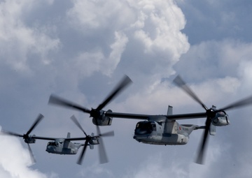 U.S., Japanese Osprey aircraft fly together during Resolute Dragon 25