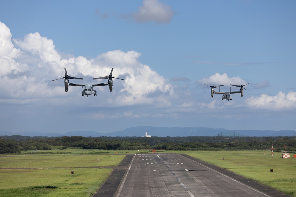 U.S., Japanese Osprey aircraft fly together during Resolute Dragon 25