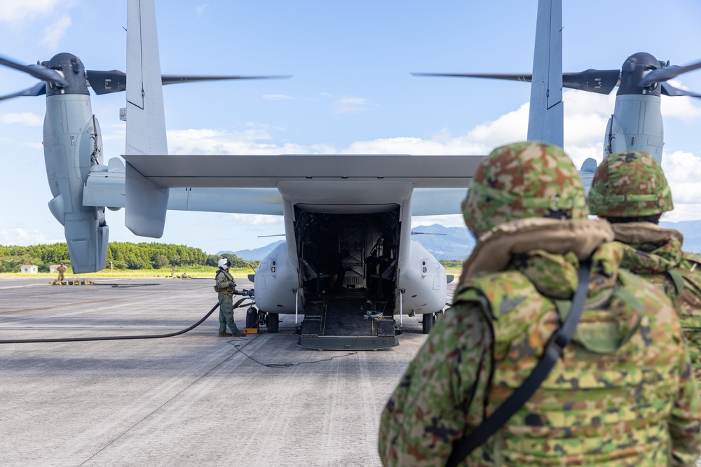 U.S., Japanese Osprey aircraft fly together during Resolute Dragon 25