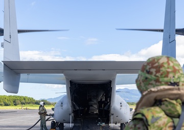 U.S., Japanese Osprey aircraft fly together during Resolute Dragon 25