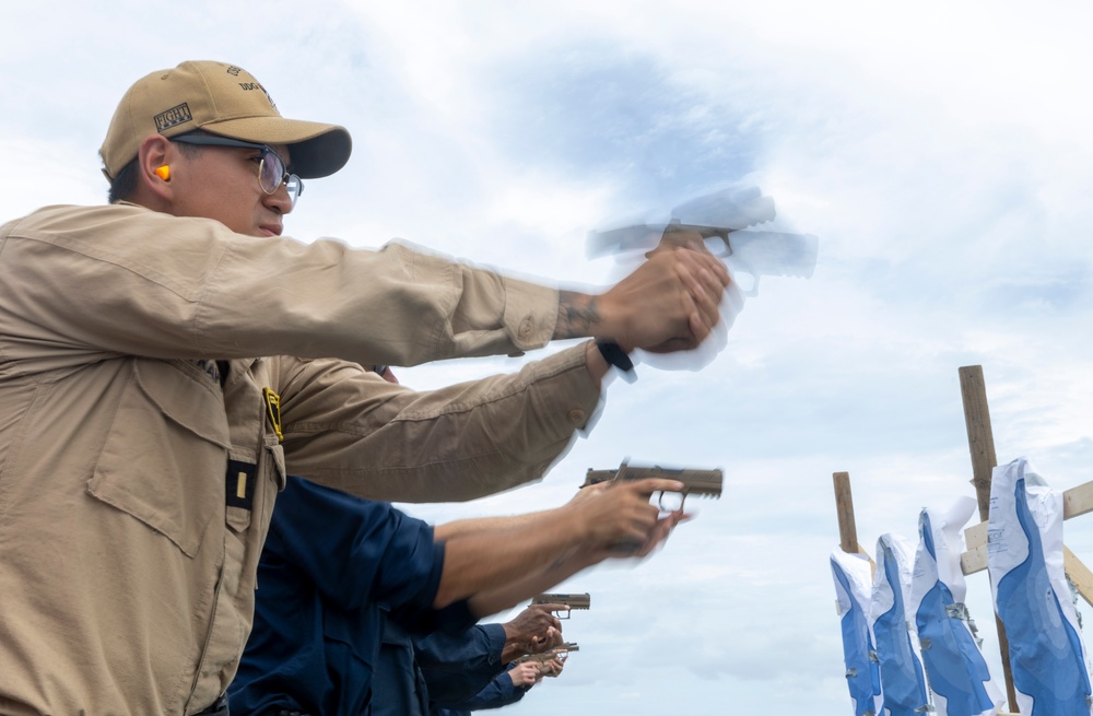 USS Dewey qualify Sailors in Small Arms Weapons