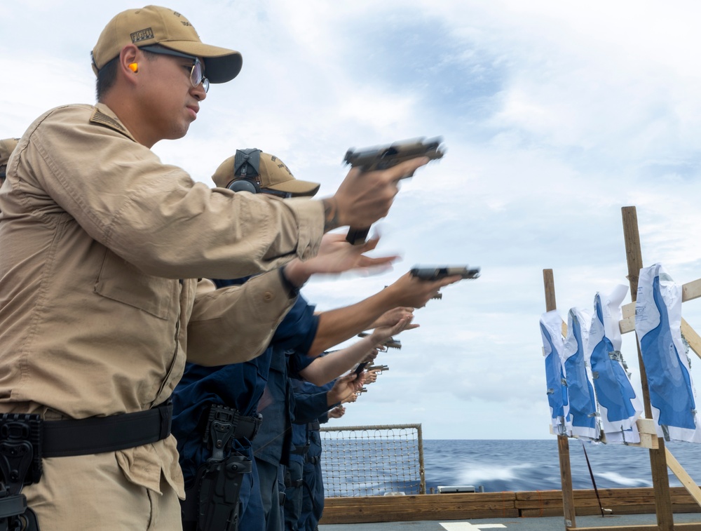 USS Dewey qualify Sailors in Small Arms Weapons