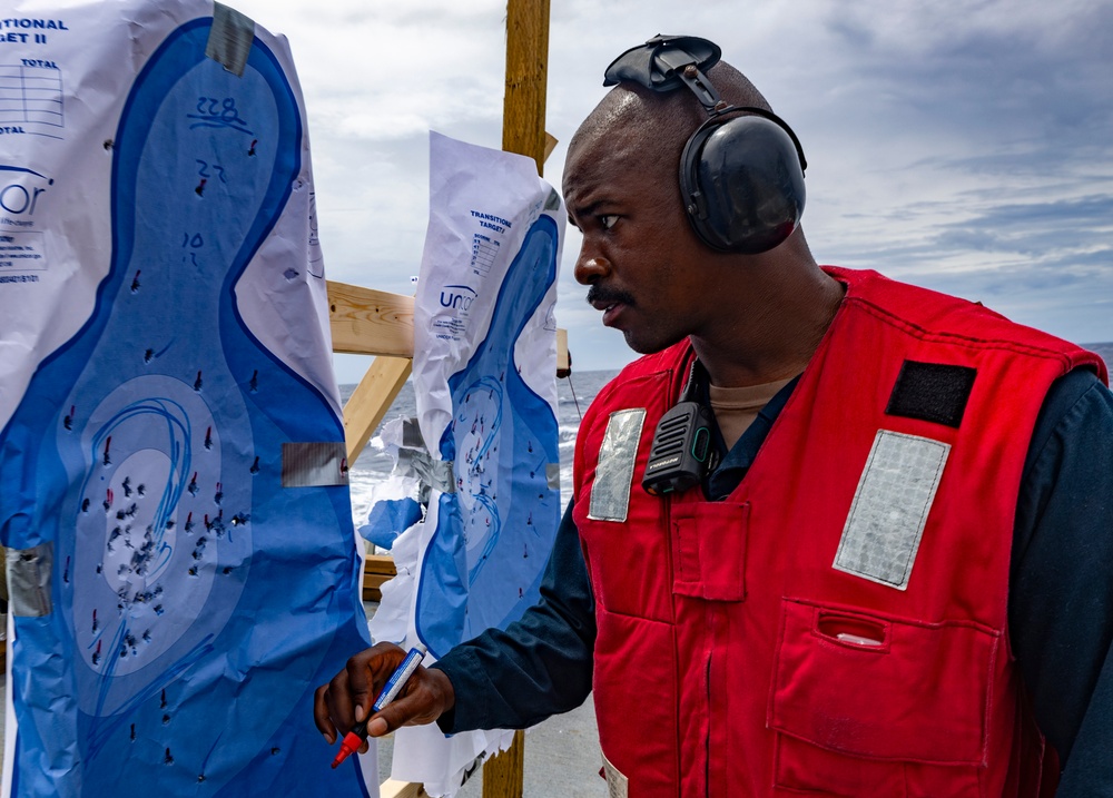 USS Dewey qualify Sailors in Small Arms Weapons