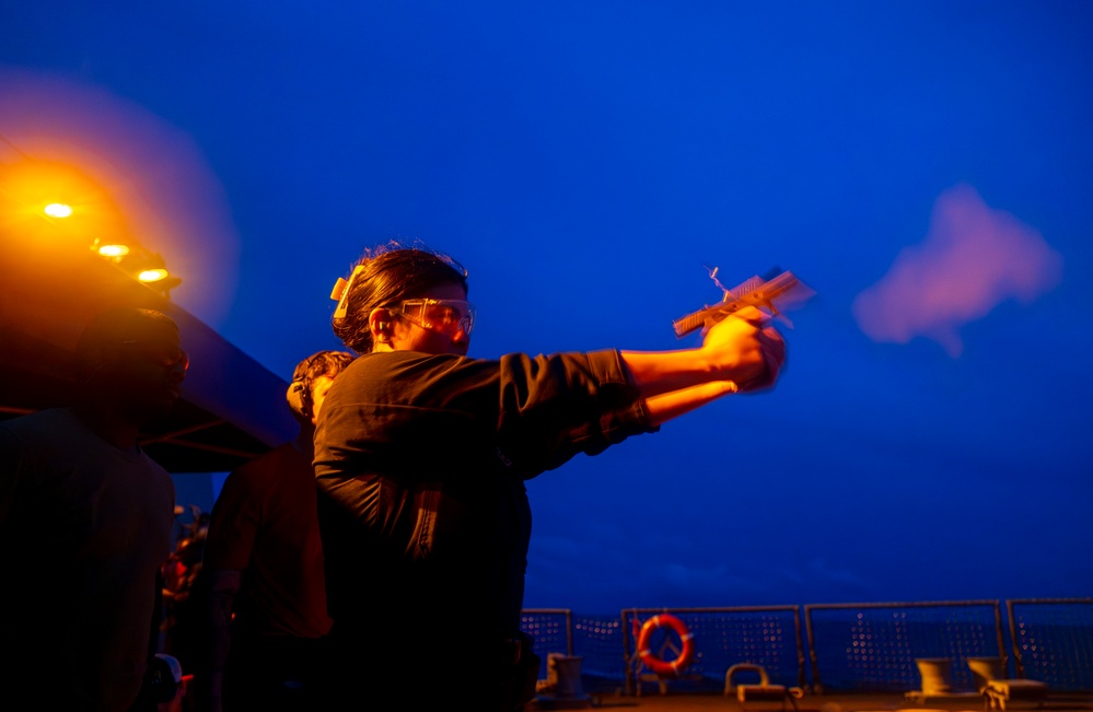 USS Dewey qualify Sailors in Small Arms Weapons