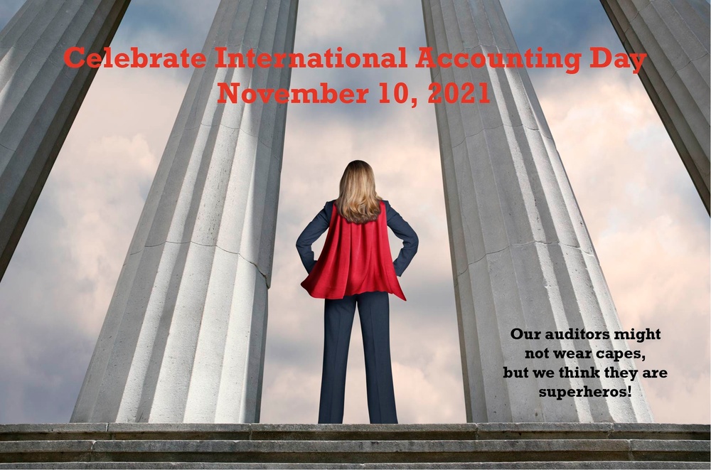 Superhero Businesswoman Standing Among Tall Columns
