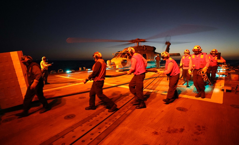 USS Roosevelt (DDG 80) and Helicopter Maritime Strike Squadron (HSM) 79 Conduct Flight Operations in the East Mediterranean Sea