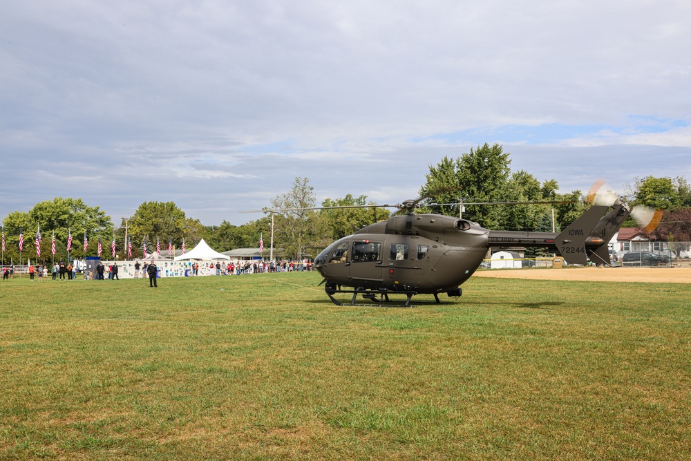 Iowa National Guard UH-72 Lakota prepares for takeoff at Wall of Remembrance Ceremony