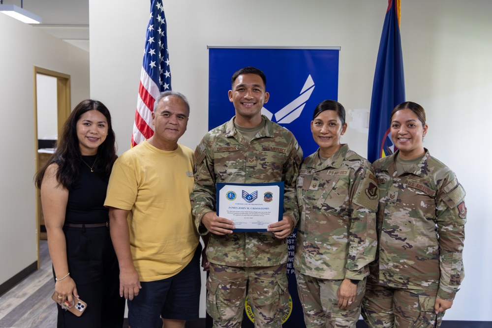 U.S. Air Force Staff Sgt. James Crisostomo was promoted to his current rank