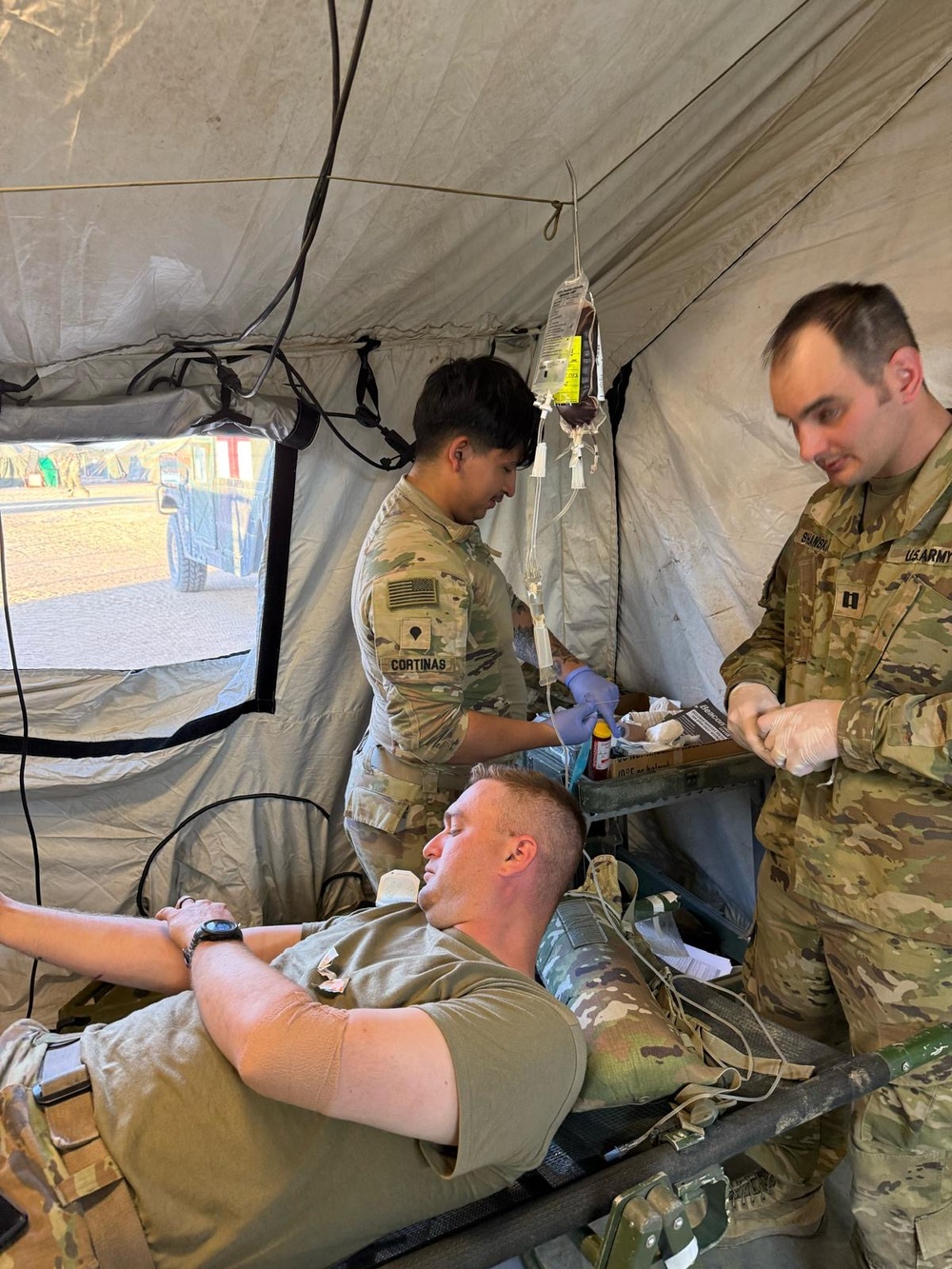 Paratroopers conduct walking blood bank during Exercise African Lion in Tunisia