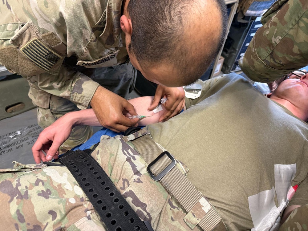 Paratroopers conduct walking blood bank during Exercise African Lion in Tunisia