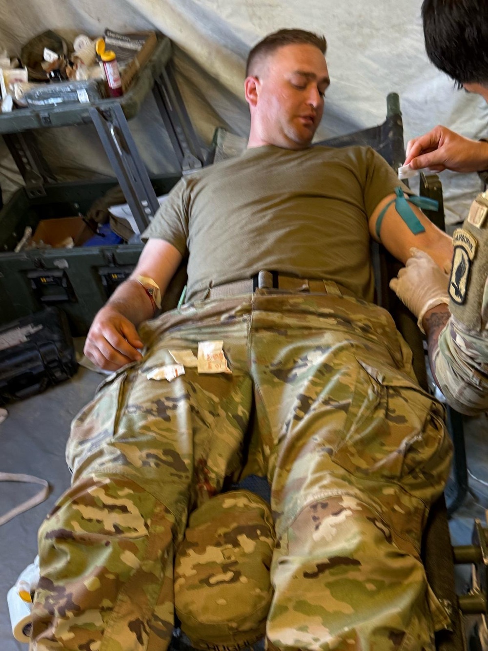 Paratroopers conduct walking blood bank during Exercise African Lion in Tunisia
